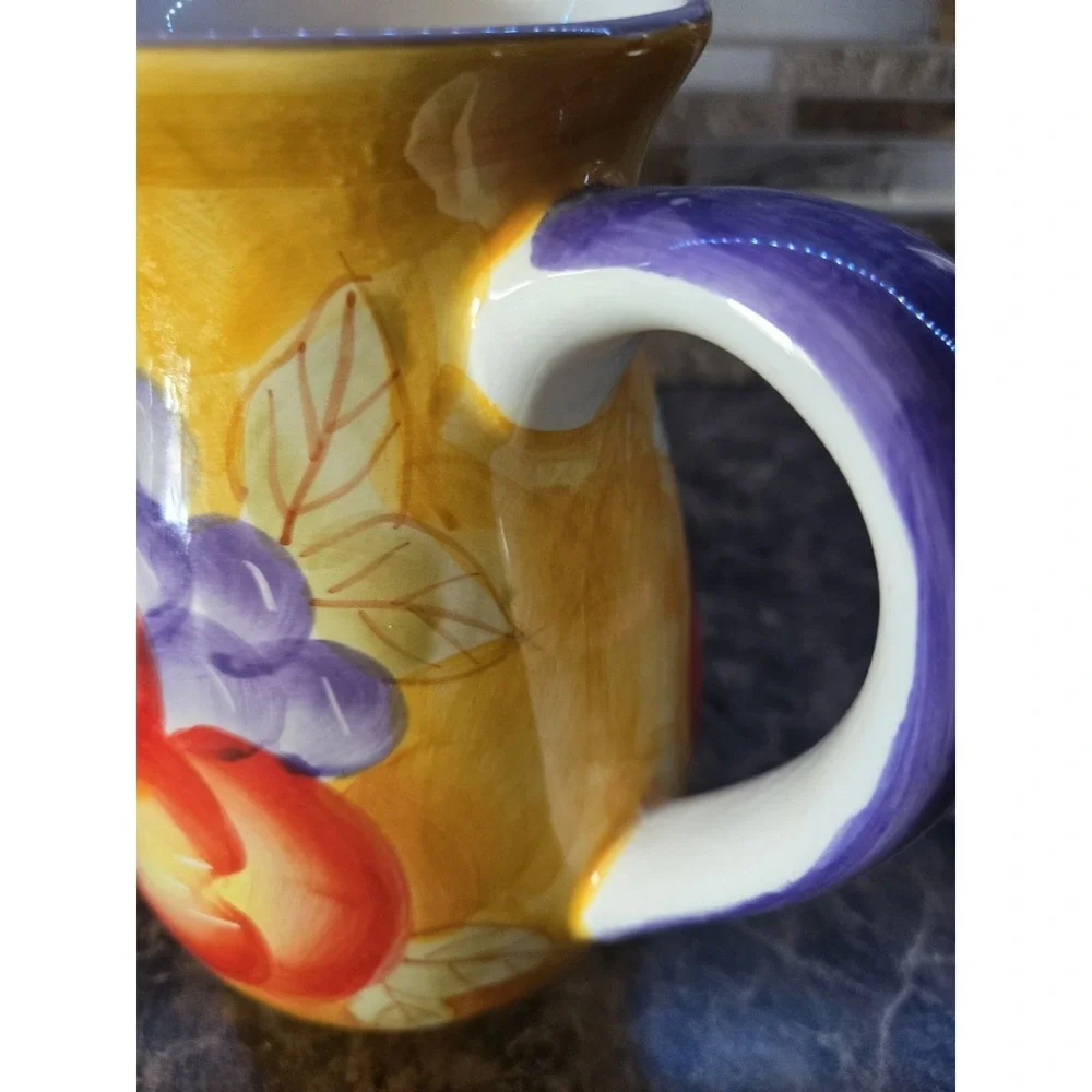 Holiday Designs USA pitcher Fruit Grapes Peaches Yellow Orange 7 Inches Tall
